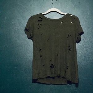 Olive Green Distressed T-shirt